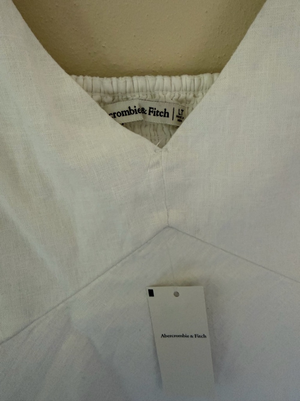 Abercrombie & Fitch White V-Neck Linen Blend Dress Large Tall - Picture 2 of 6